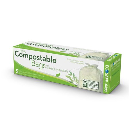 Eco-Safe Compostable 39 gal Lawn & Leaf Bags Twist Tie 5 pk, 5PK C042787S